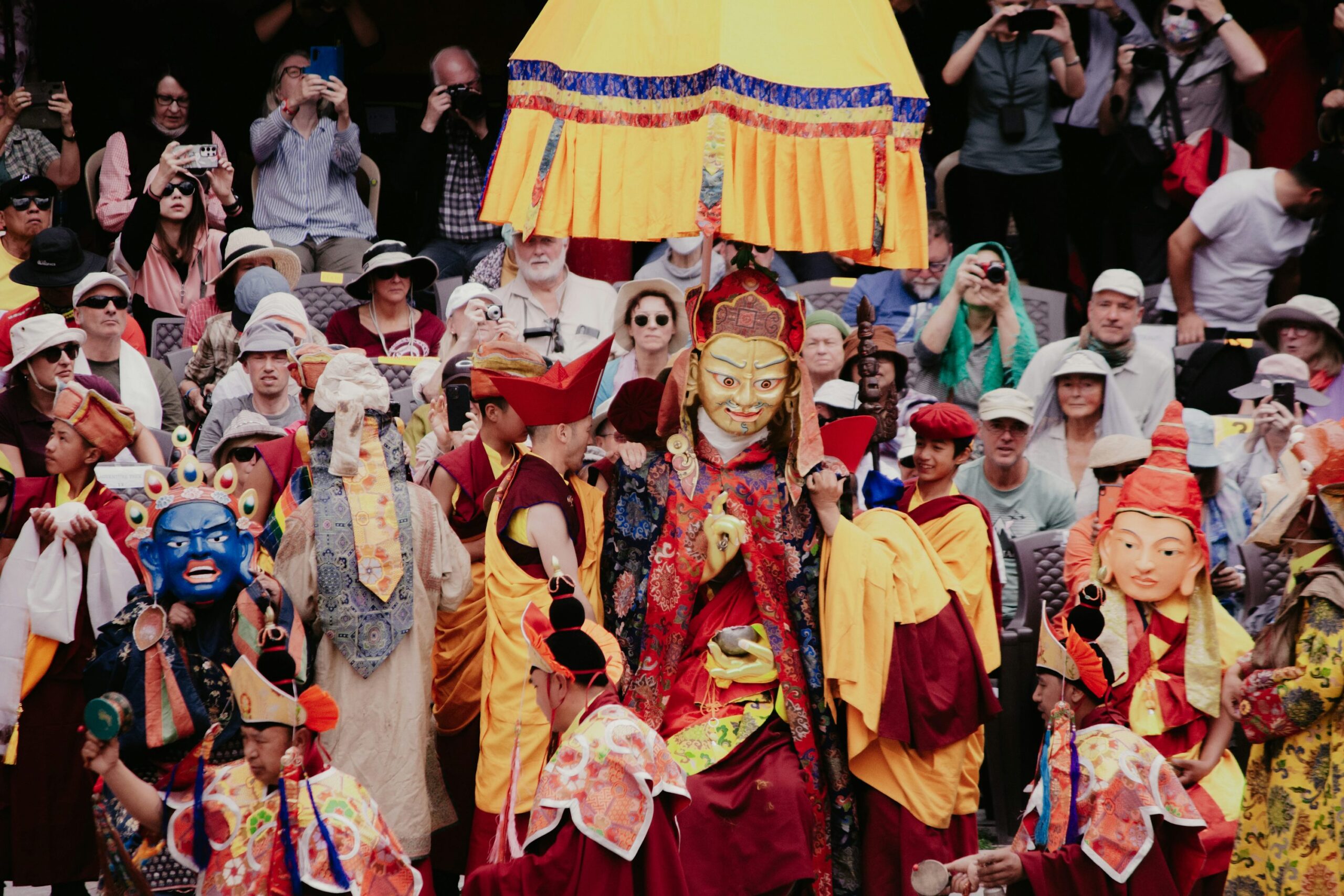 A large group of people dressed in costumes